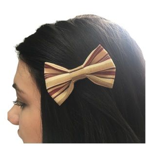 handmade 3in striped fabric bow hair clip